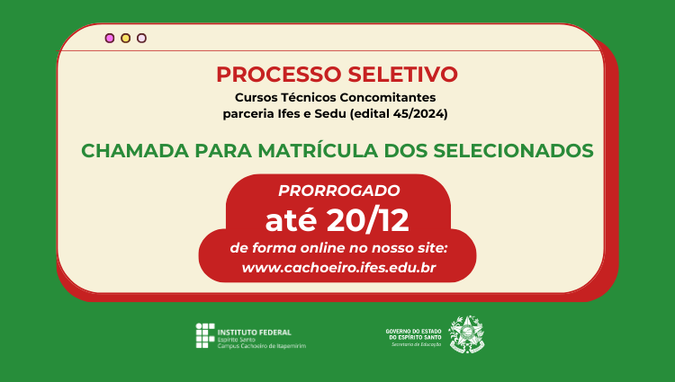 Chamada para matrículas - Edital Sedu 45/2024